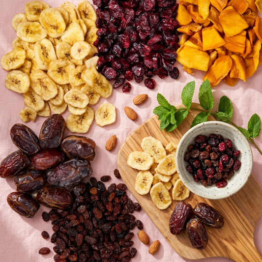 A selection of dried fruits on a platter
